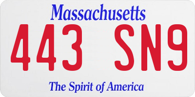 MA license plate 443SN9
