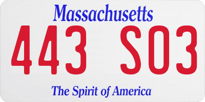 MA license plate 443SO3