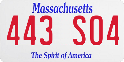 MA license plate 443SO4