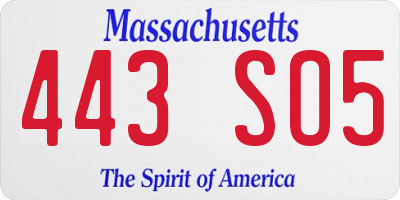 MA license plate 443SO5
