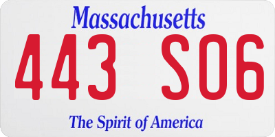 MA license plate 443SO6