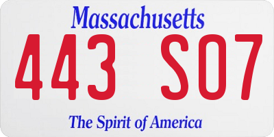 MA license plate 443SO7