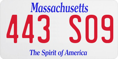 MA license plate 443SO9