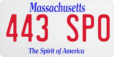 MA license plate 443SP0