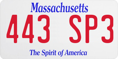 MA license plate 443SP3