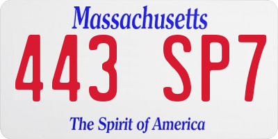 MA license plate 443SP7