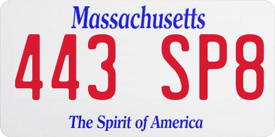 MA license plate 443SP8