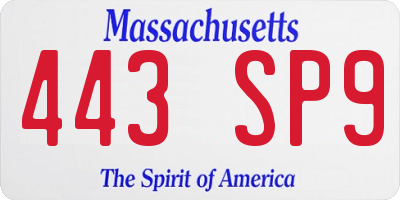 MA license plate 443SP9