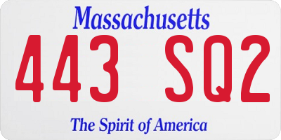 MA license plate 443SQ2