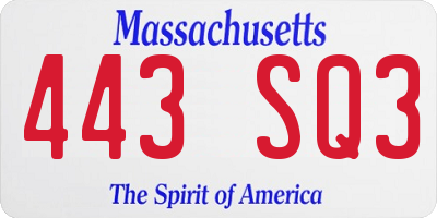 MA license plate 443SQ3