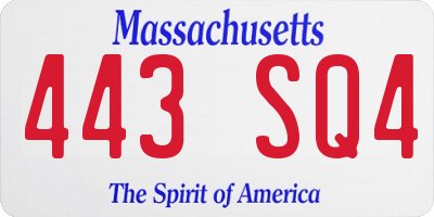 MA license plate 443SQ4