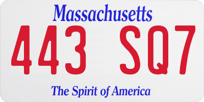 MA license plate 443SQ7
