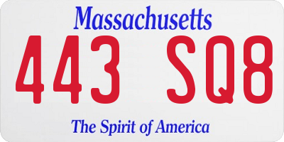 MA license plate 443SQ8