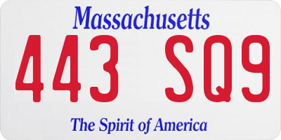 MA license plate 443SQ9