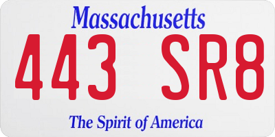 MA license plate 443SR8
