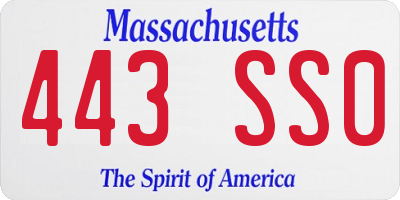 MA license plate 443SS0