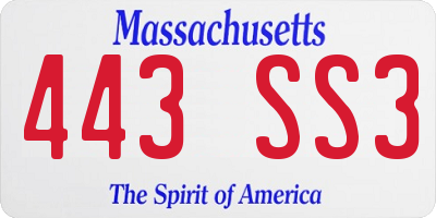 MA license plate 443SS3