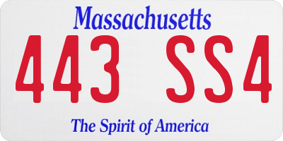 MA license plate 443SS4