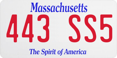 MA license plate 443SS5