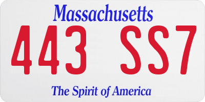 MA license plate 443SS7