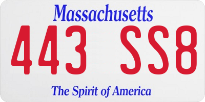 MA license plate 443SS8