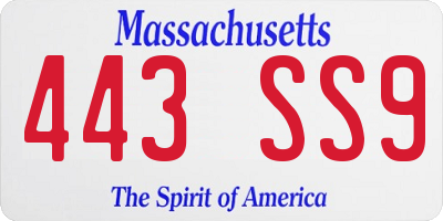 MA license plate 443SS9