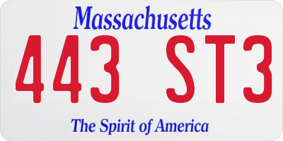 MA license plate 443ST3