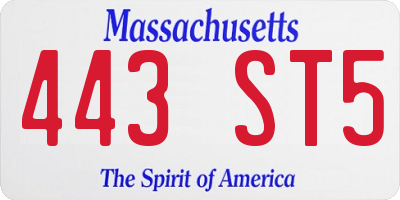 MA license plate 443ST5