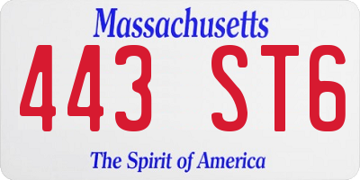 MA license plate 443ST6