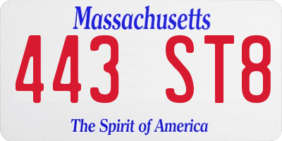 MA license plate 443ST8