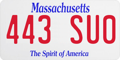 MA license plate 443SU0