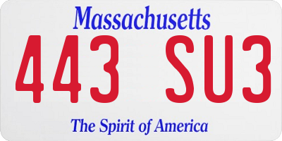 MA license plate 443SU3