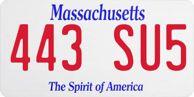 MA license plate 443SU5