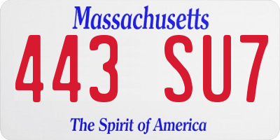 MA license plate 443SU7