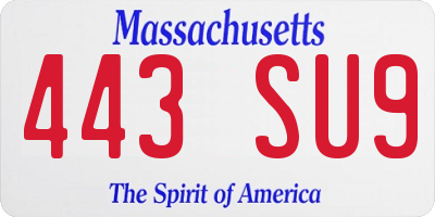 MA license plate 443SU9
