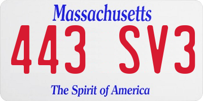 MA license plate 443SV3