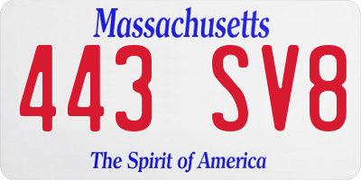 MA license plate 443SV8