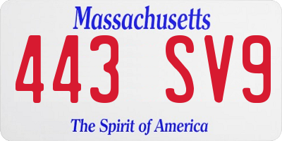 MA license plate 443SV9