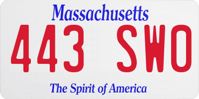 MA license plate 443SW0