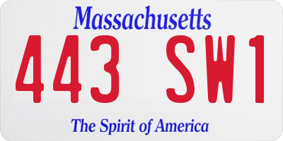 MA license plate 443SW1