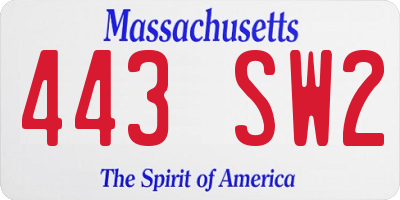 MA license plate 443SW2
