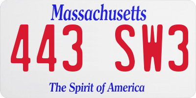 MA license plate 443SW3