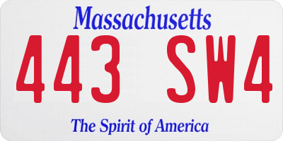 MA license plate 443SW4