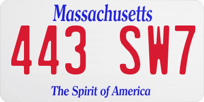 MA license plate 443SW7