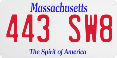 MA license plate 443SW8