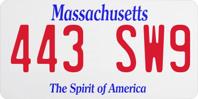MA license plate 443SW9