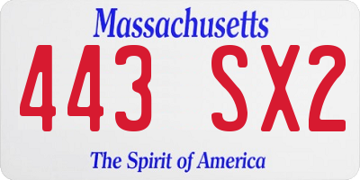 MA license plate 443SX2