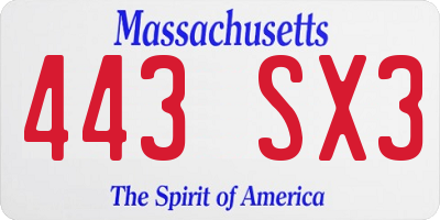 MA license plate 443SX3