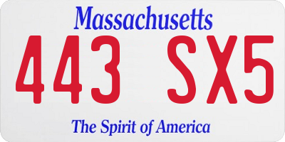 MA license plate 443SX5