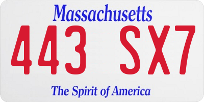 MA license plate 443SX7